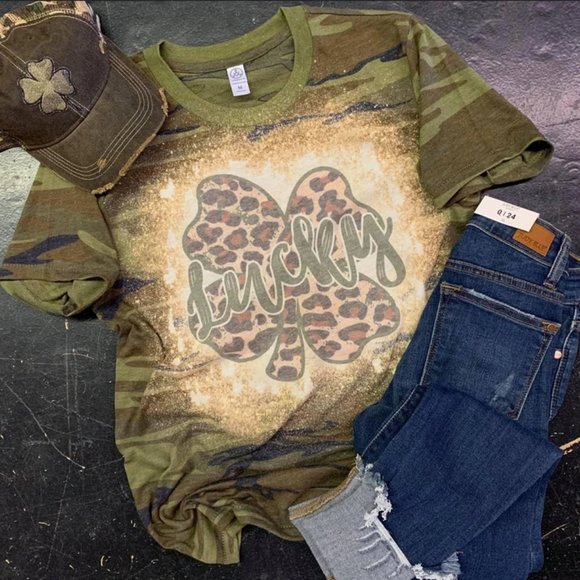Feeling Lucky Leopard Shamrock Camouflage Tee - Picture 2 of 2